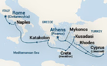 itinerary map for Greece and Mediterranean cruise